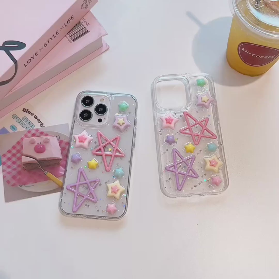 Luxury Translucent Rainbow Star Cute Resin Phone Case