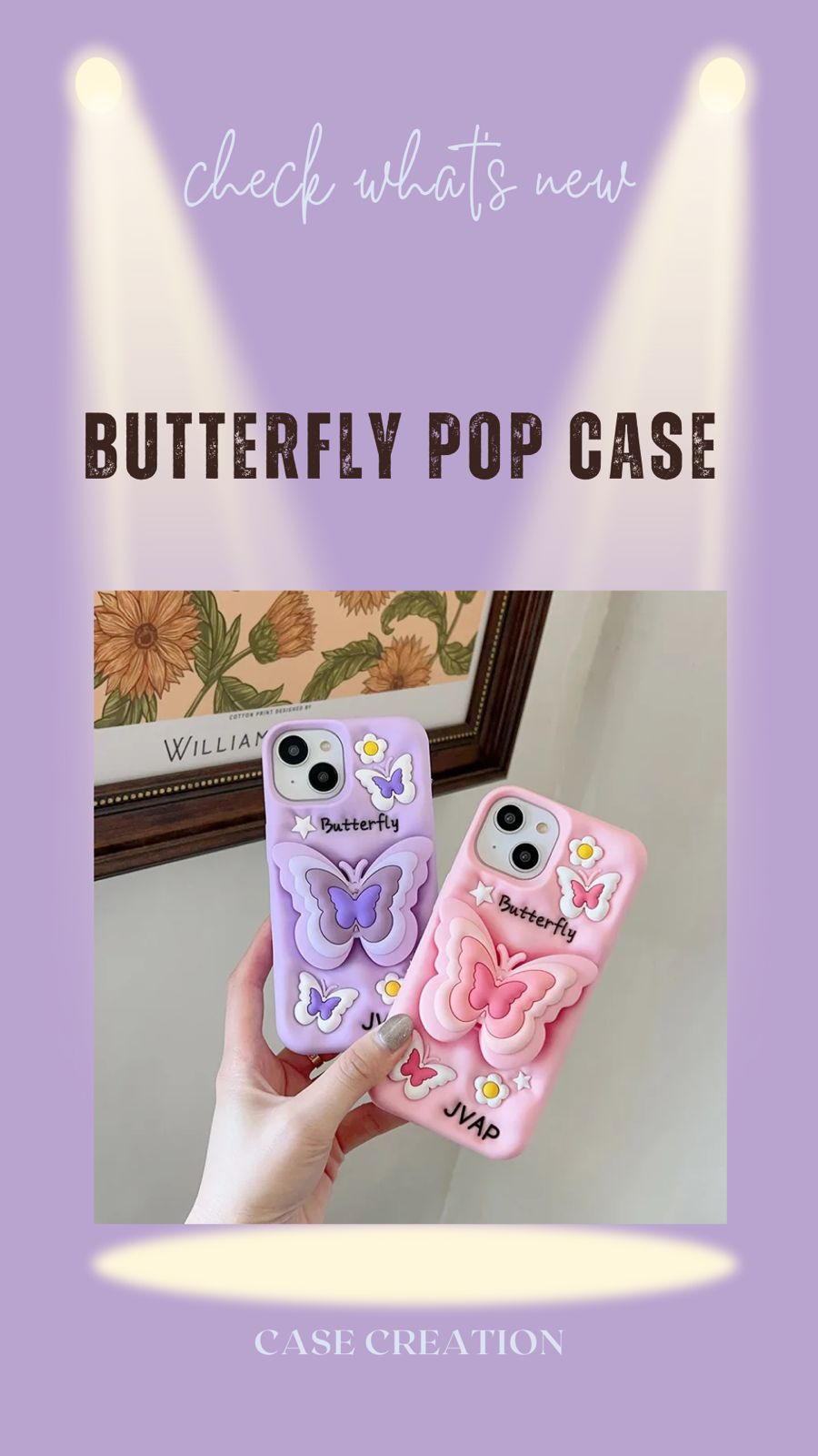 3D Cartoon Butterfly Flower Lavender Phone Case with Holder