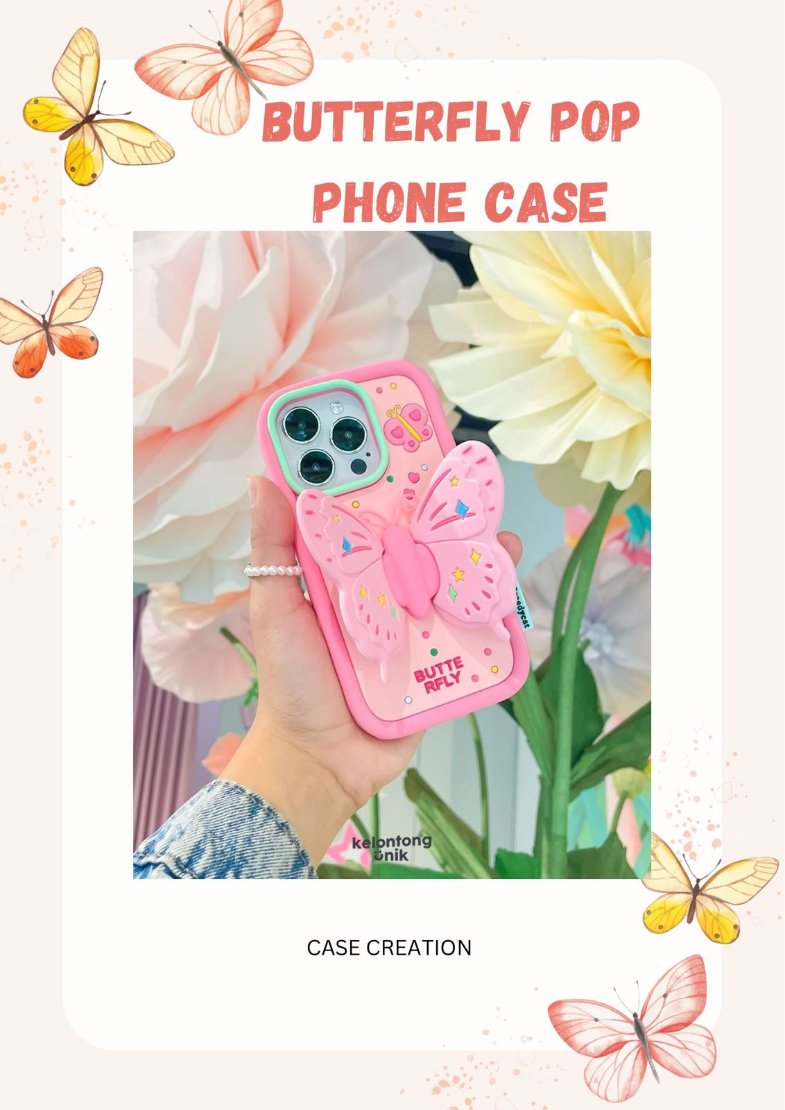 3D Butterfly Cartoon Wings with Folding Stand Holder Kawaii Aesthetic Cover