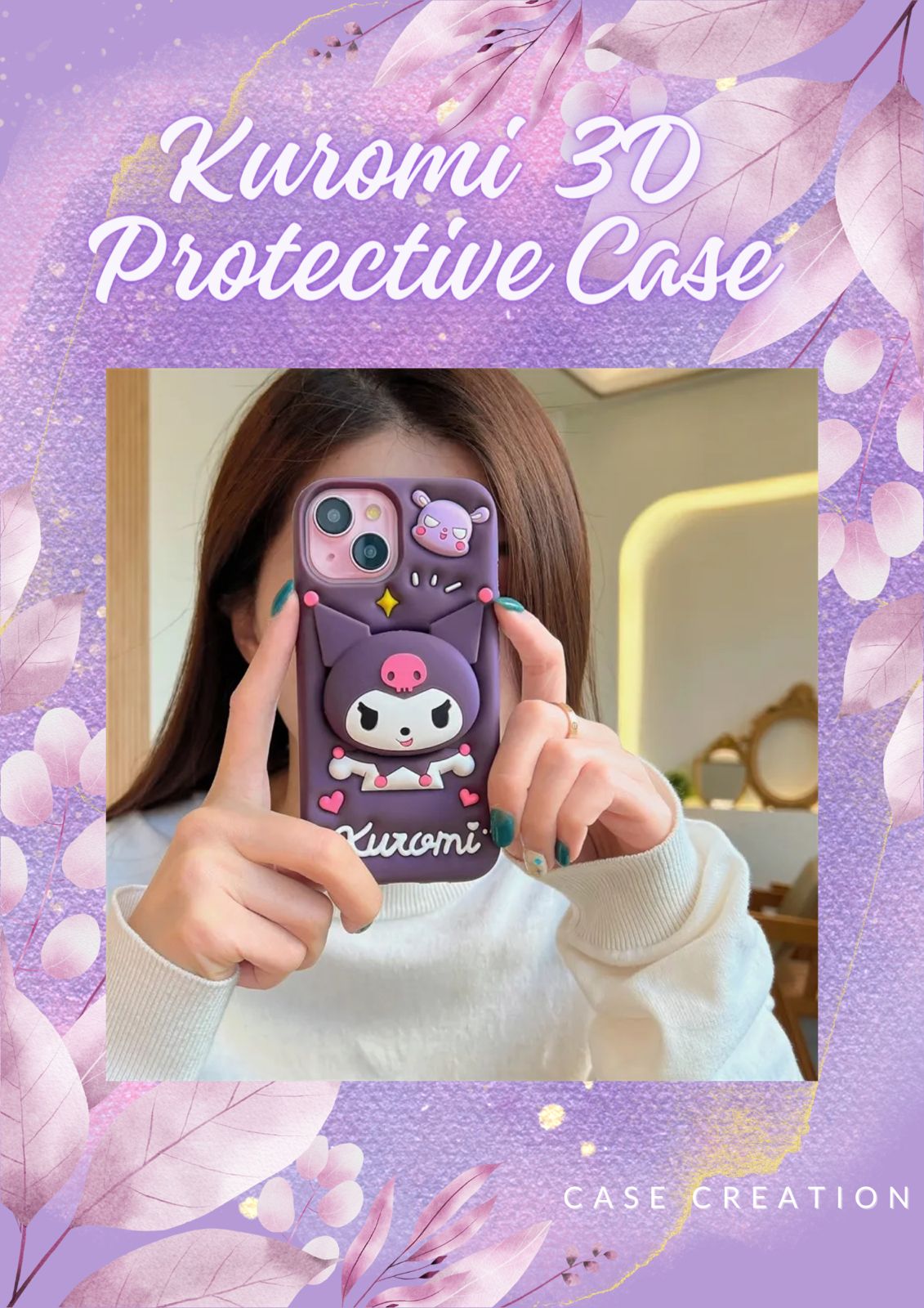 3D Cartoon Kuromi Kitty Case Sanrio Sonix Hello Kitty Pop Push Back Case with Holder