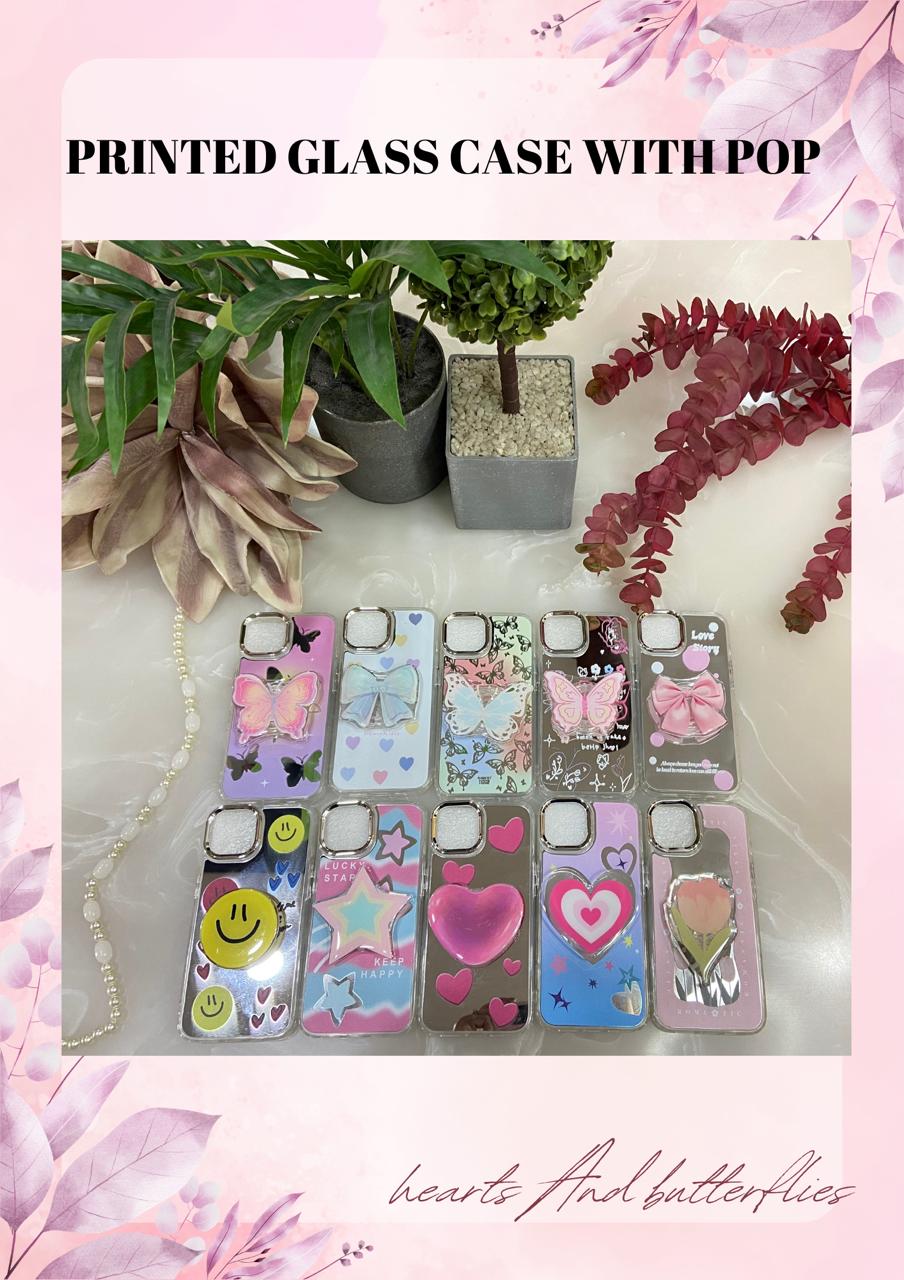 Makeup Mirror Keep Happy Lucky Star Resin Stand Phone Case with Aesthetic Airbag Cute Pop Holder