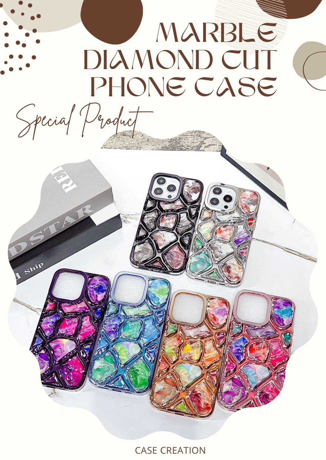Luxury Stylish 3D Stone Texture Diamond Cut Purple Electroplating cases