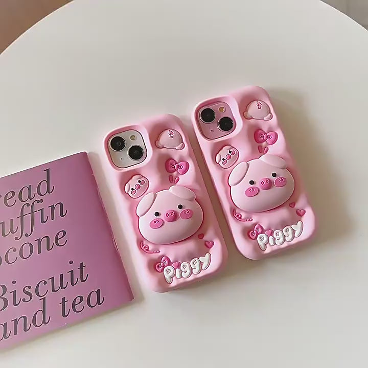 3D Cute Cartoon Pig Folding Pop Phone Holder Aesthetic Case