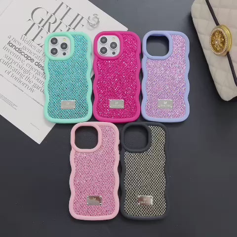 Bling Diamond Sparkle Curly Wave Glittery Star Case
