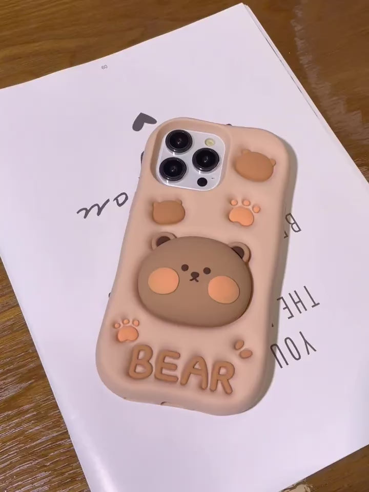 Teddy Bear 3D Cartoon Cute Cotton Bear Love Graphic Animal Back Case with Holder