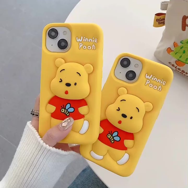 3D Cartoon Bear Pooh Winnie The POOH Bee Animal Back Case with Holder