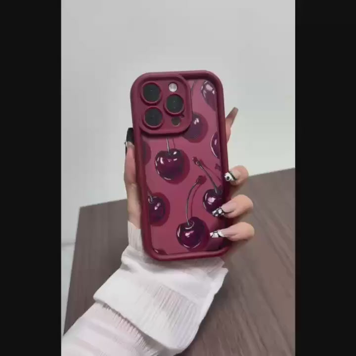 3D Hot Wild Red Cherry Wine Fruit Berry Cute Design Silicone Aesthetic Print Case