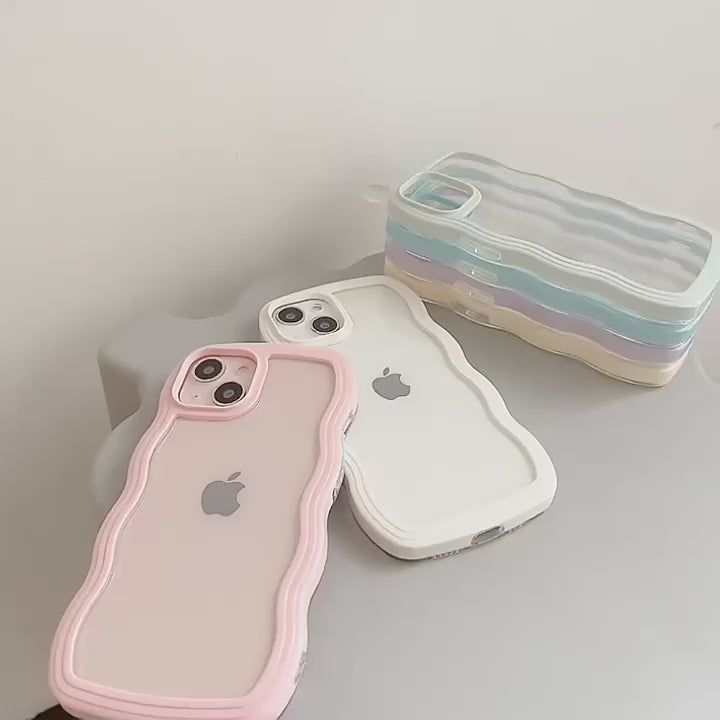 3D Curly Wave TPU Transparent Black Frame Bumper Case