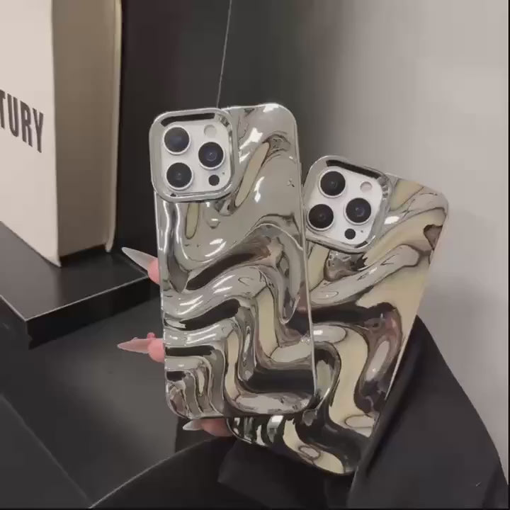 Metallic Silver Swirl Hot 3D Minimalist Faux Wave Cute Design Aesthetic Cover for Girls