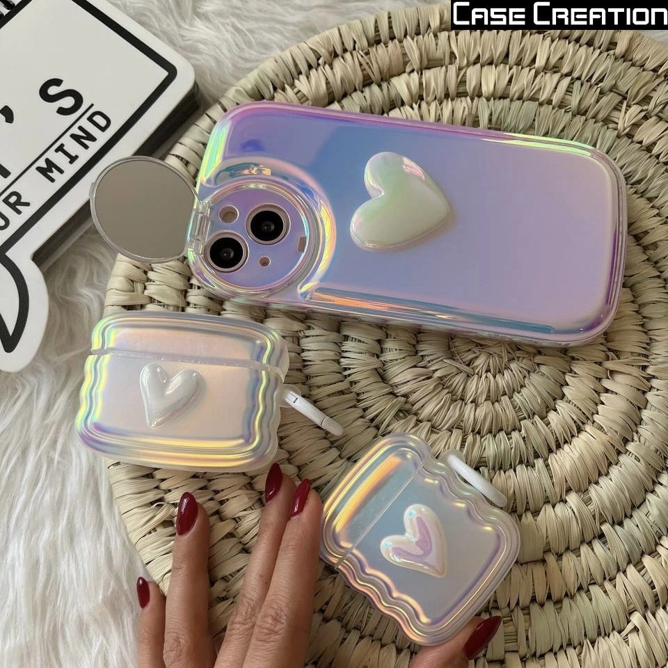 3D Holographic Heart Color Changing Women Makeup Reflective Phone Cover