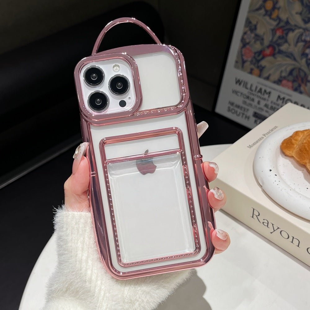 Luxury Plating Fashion Clear Backpack Wallet Photo Card Slot Electroplated Phone Bag Style Case