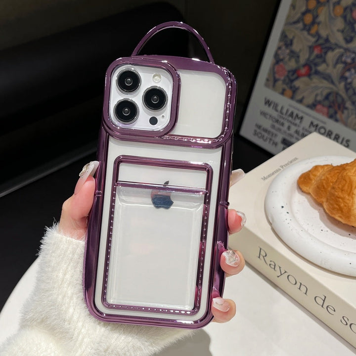 Luxury Plating Fashion Clear Backpack Wallet Photo Card Slot Electroplated Phone Bag Style Case