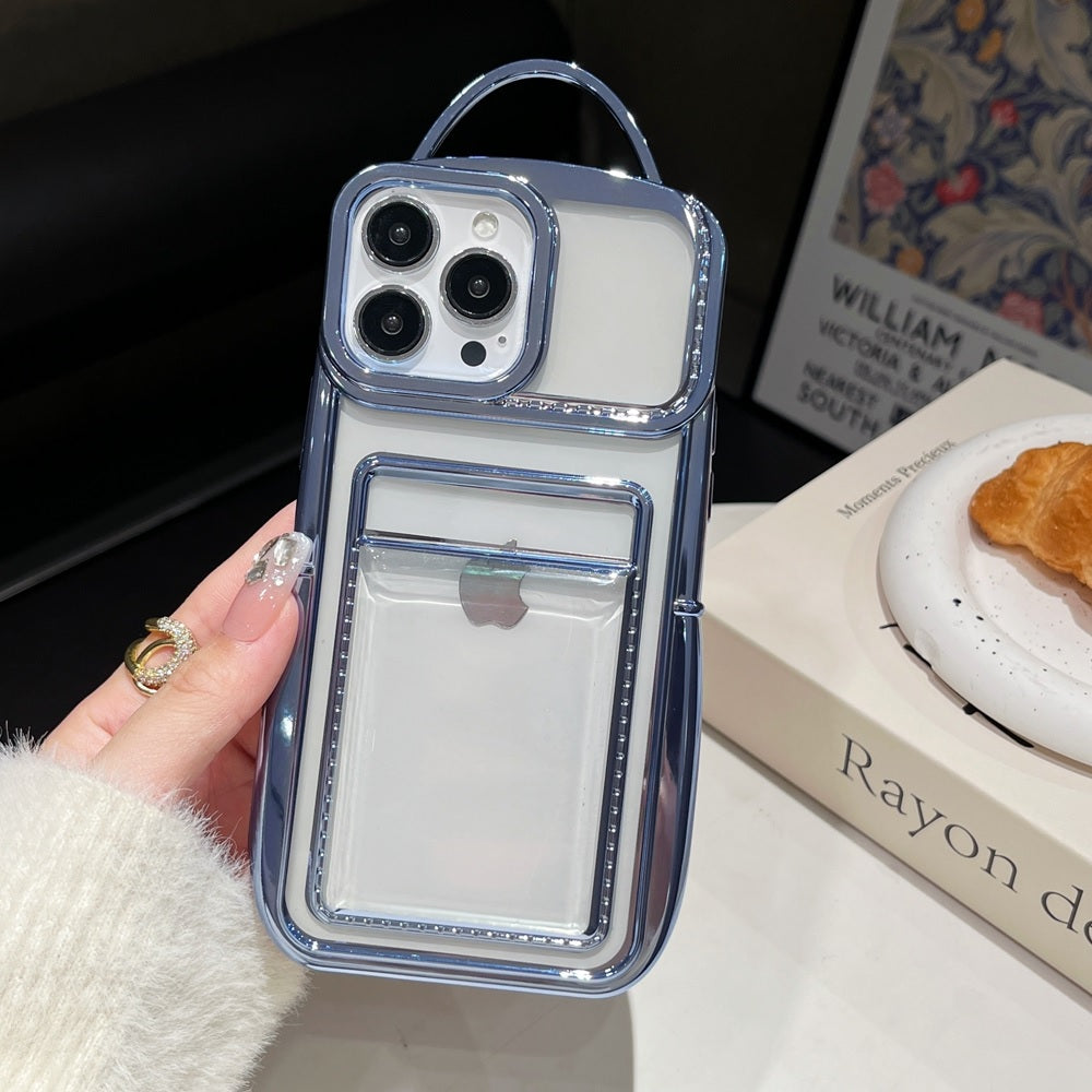 Luxury Plating Fashion Clear Backpack Wallet Photo Card Slot Electroplated Phone Bag Style Case