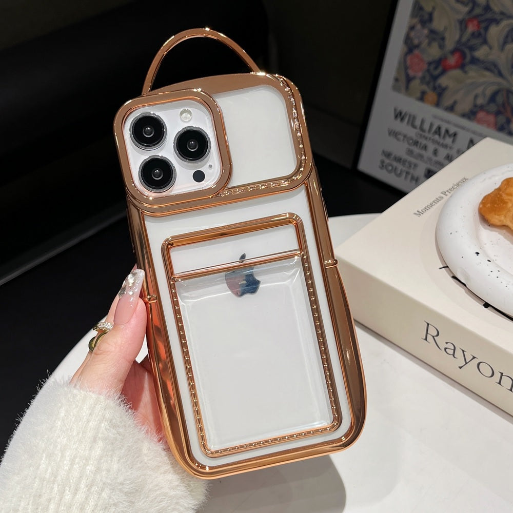 Luxury Plating Fashion Clear Backpack Wallet Photo Card Slot Electroplated Phone Bag Style Case
