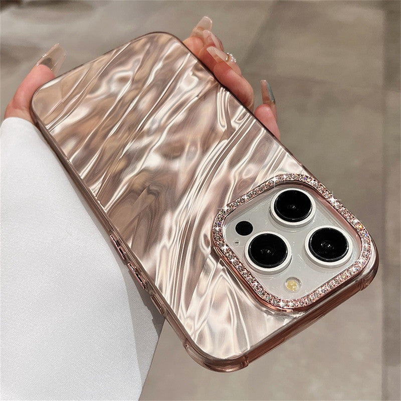 3D Hot Diamond Ring Full 360 Camera Lens Protection Laser Cut Water Ripple Mirror Glitter Colorful Hard Mobile Cover for Samsung S25 Ultra