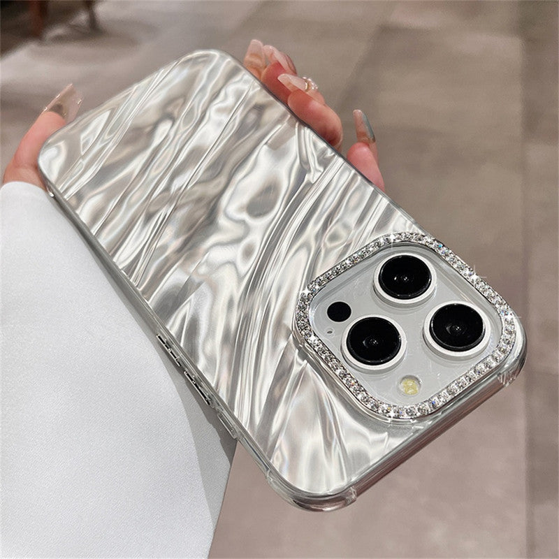 3D Hot Diamond Ring Full 360 Camera Lens Protection Laser Cut Water Ripple Mirror Glitter Colorful Hard Mobile Cover for Samsung S25 Ultra