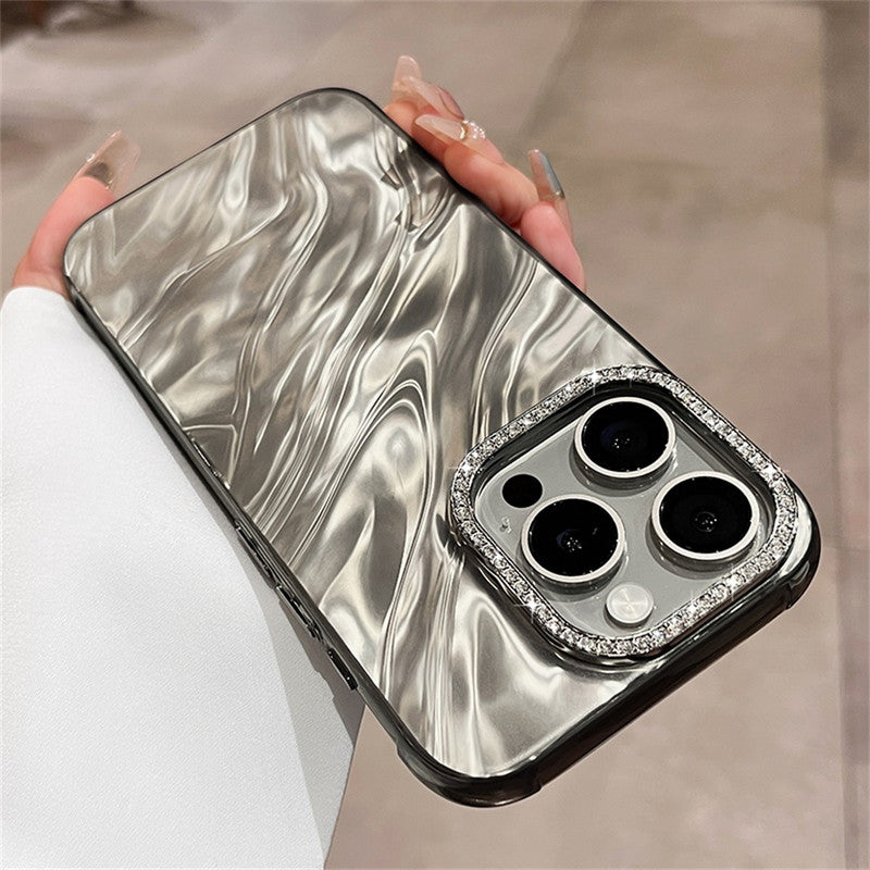 3D Hot Diamond Ring Full 360 Camera Lens Protection Laser Cut Water Ripple Mirror Glitter Colorful Hard Mobile Cover for Samsung S25 Ultra