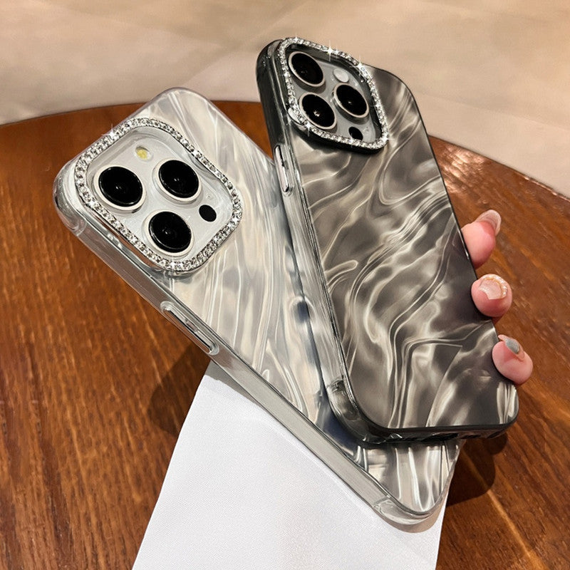 3D Hot Diamond Ring Full 360 Camera Lens Protection Laser Cut Water Ripple Mirror Glitter Colorful Hard Mobile Cover for iPhone 13 Pro Max