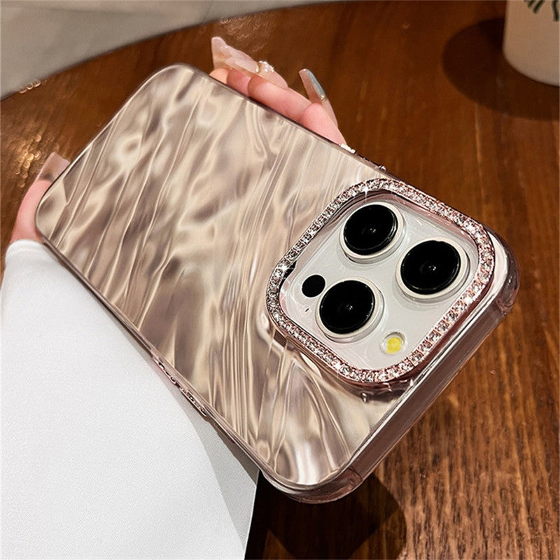 3D Hot Diamond Ring Full 360 Camera Lens Protection Laser Cut Water Ripple Mirror Glitter Colorful Hard Mobile Cover for iPhone 13 Pro Max