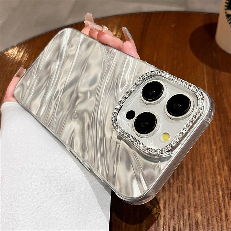 3D Hot Diamond Ring Full 360 Camera Lens Protection Laser Cut Water Ripple Mirror Glitter Colorful Hard Mobile Cover for iPhone 13 Pro Max