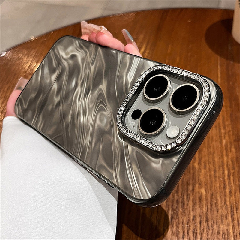 3D Hot Diamond Ring Full 360 Camera Lens Protection Laser Cut Water Ripple Mirror Glitter Colorful Hard Mobile Cover for Samsung S25 Ultra