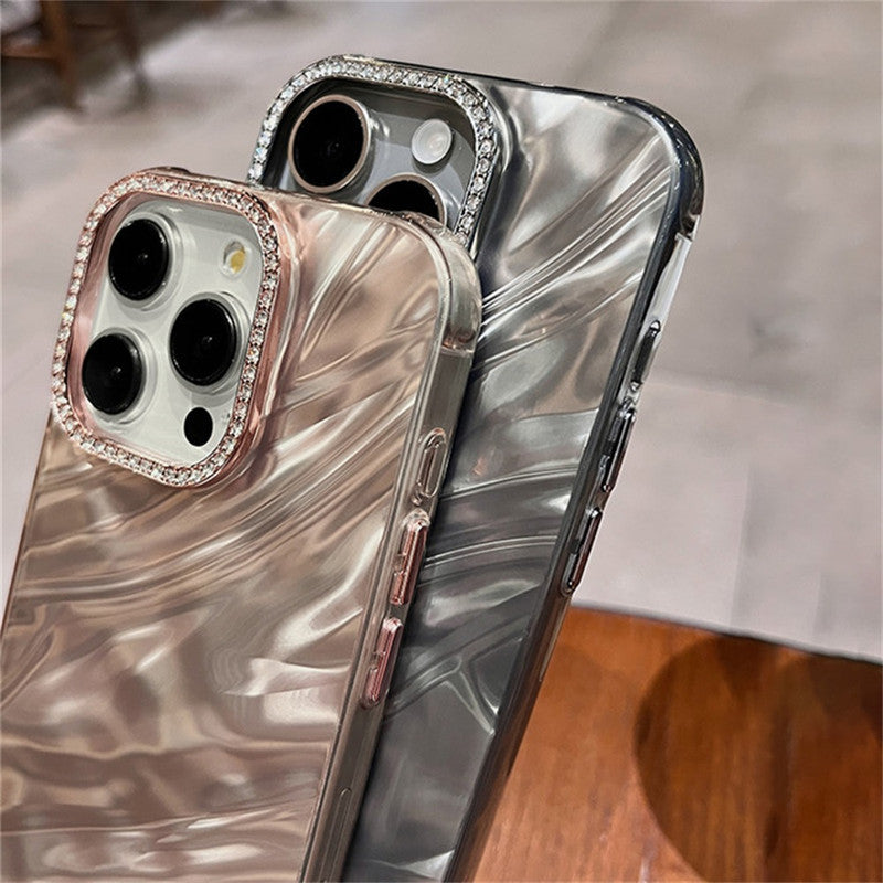 3D Hot Diamond Ring Full 360 Camera Lens Protection Laser Cut Water Ripple Mirror Glitter Colorful Hard Mobile Cover for iPhone 12 Pro Max