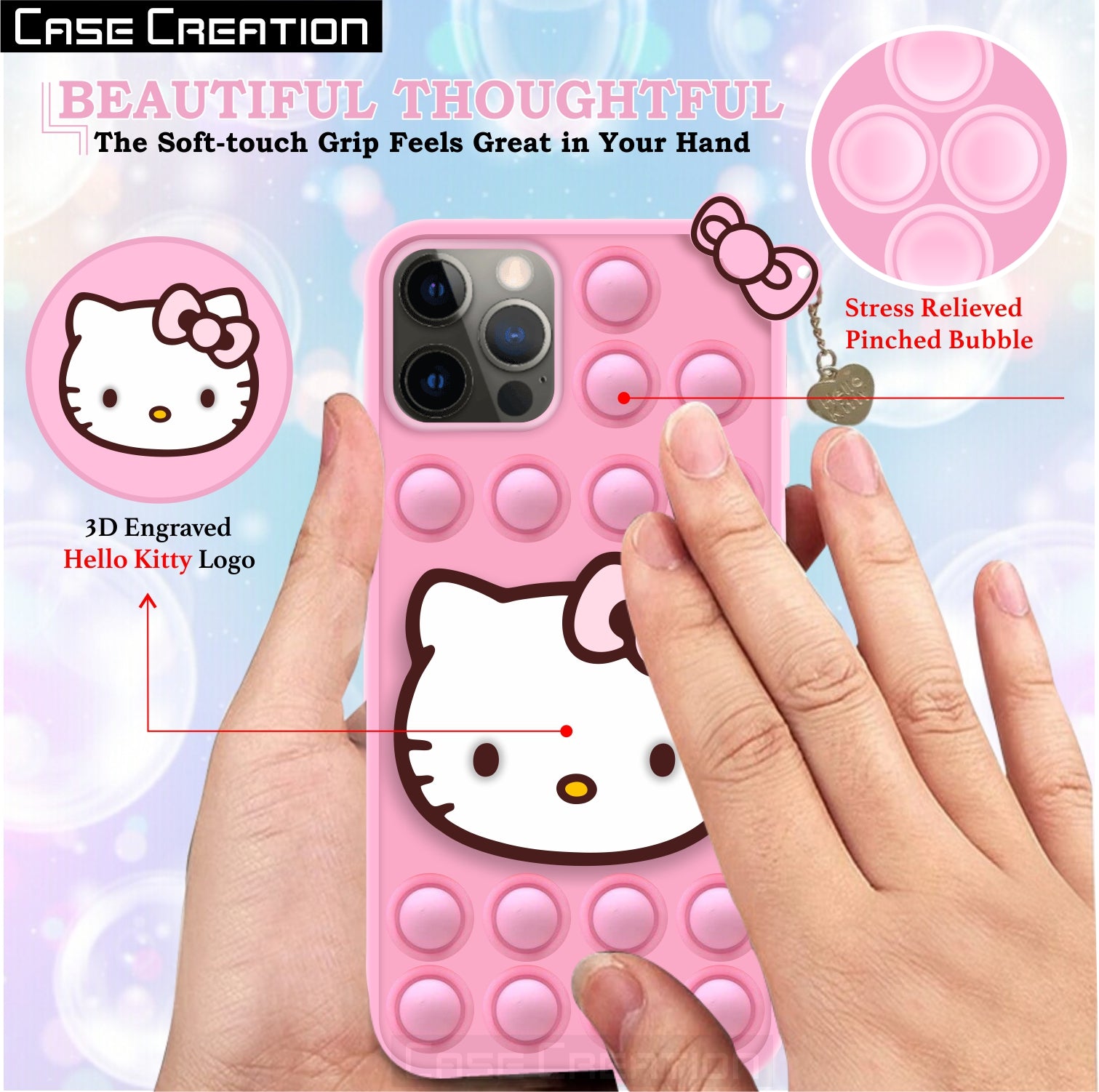 Push Pop Hello Kitty Cat Love Bubble Fidget Toys Game Stress Relief case